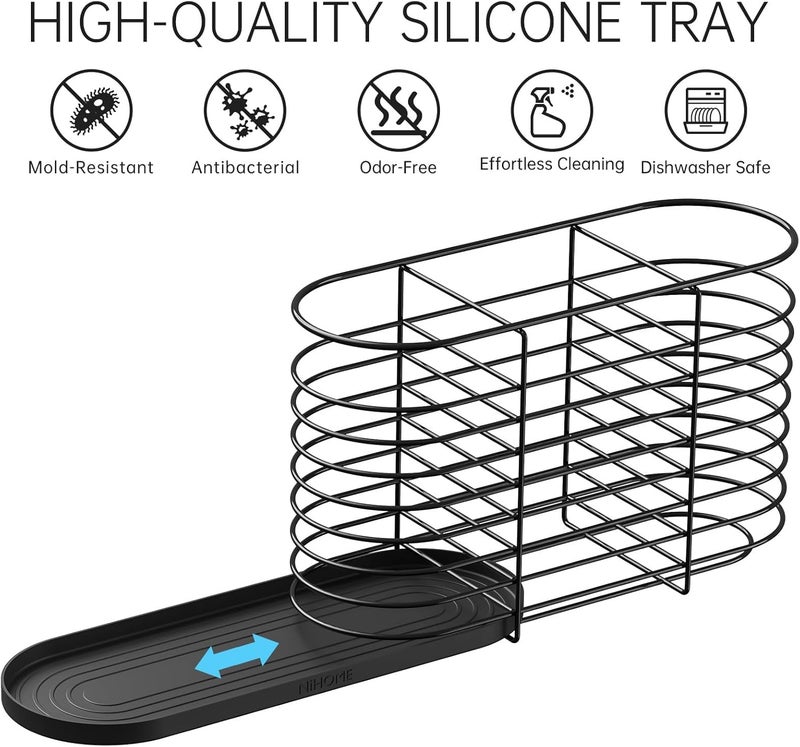 NiHome Large Cabinet Door Lid Organizers, 3-Compartment Cooking Tools Storage Holder, Black Metal Cooking Utensil Organizer with Black Silicone Tray for Organizing Cutlery,Spatula Utensil,Gadgets - Image 3
